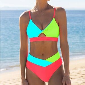 🍍NWTs POPVIL Color Block two piece w/cutout Size M